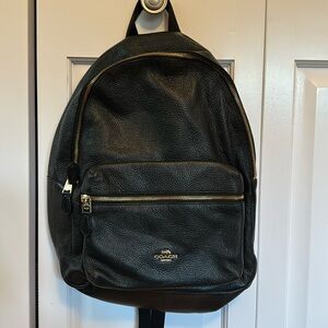 Black Coach Leather Backpack